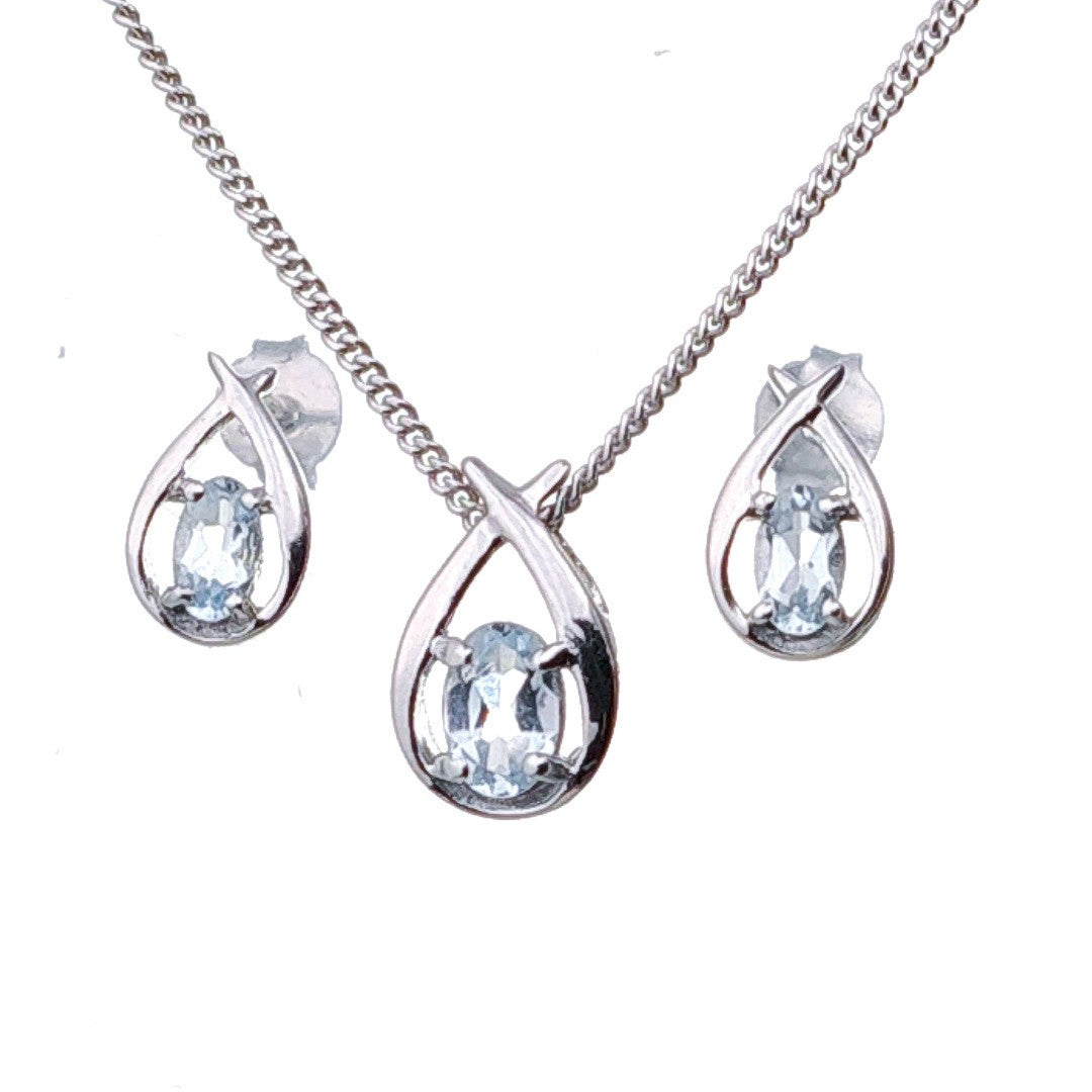 Aquamarine Pear Twist Jewellery Set in Sterling Silver