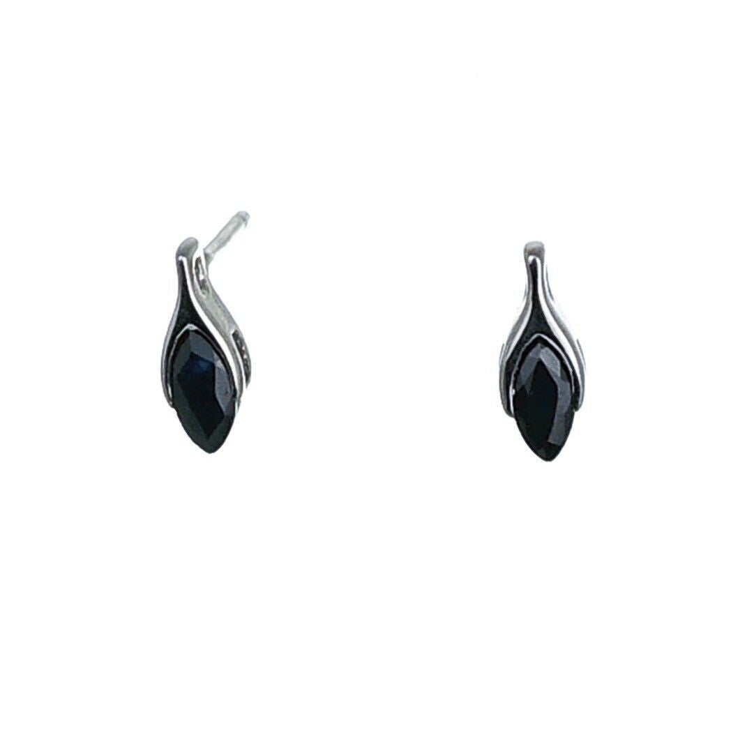 Sapphire Earrings Sterling Silver SMALL Solitaire Studs Minimalist Marquise