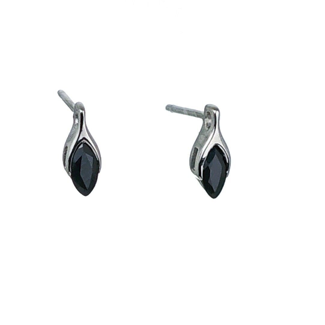 Sapphire Earrings Sterling Silver SMALL Solitaire Studs Minimalist Marquise