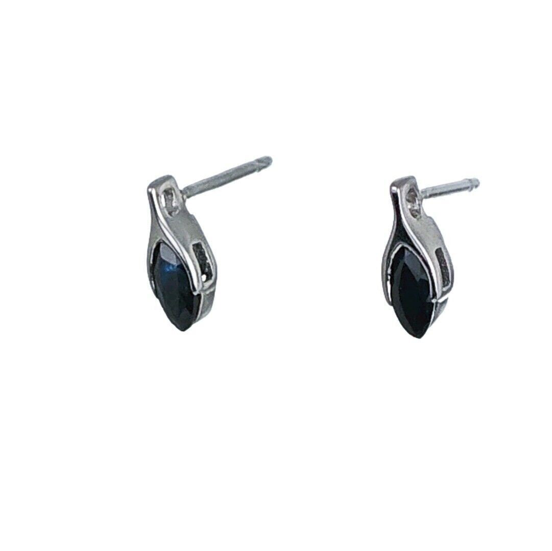 Sapphire Earrings Sterling Silver SMALL Solitaire Studs Minimalist Marquise