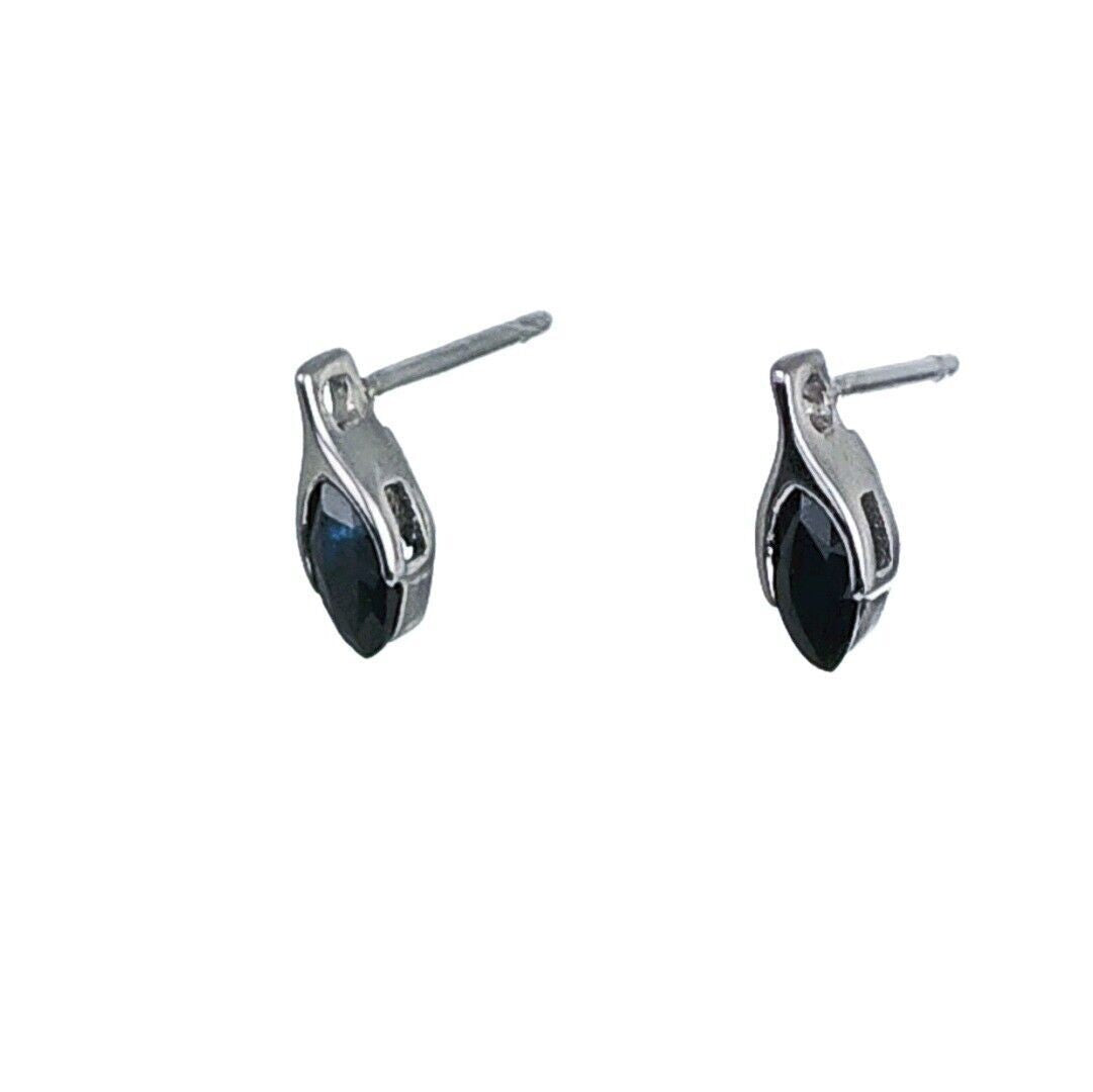 Sapphire Earrings Sterling Silver SMALL Solitaire Studs Minimalist Marquise
