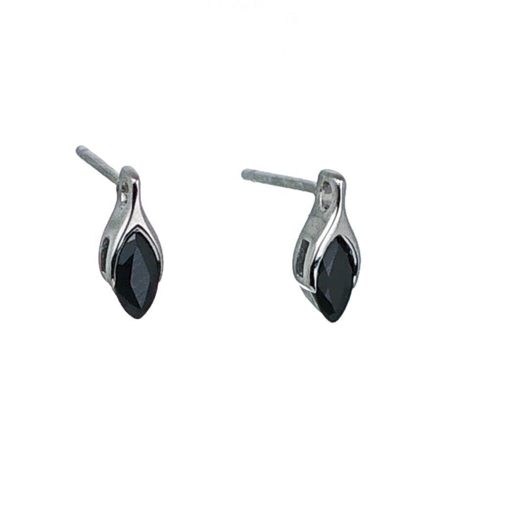 Sapphire Earrings Sterling Silver SMALL Solitaire Studs Minimalist Marquise