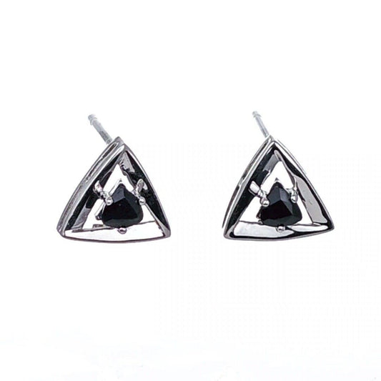 Sapphire Earrings Sterling Silver Studs Trillion Triangle Inky Blue