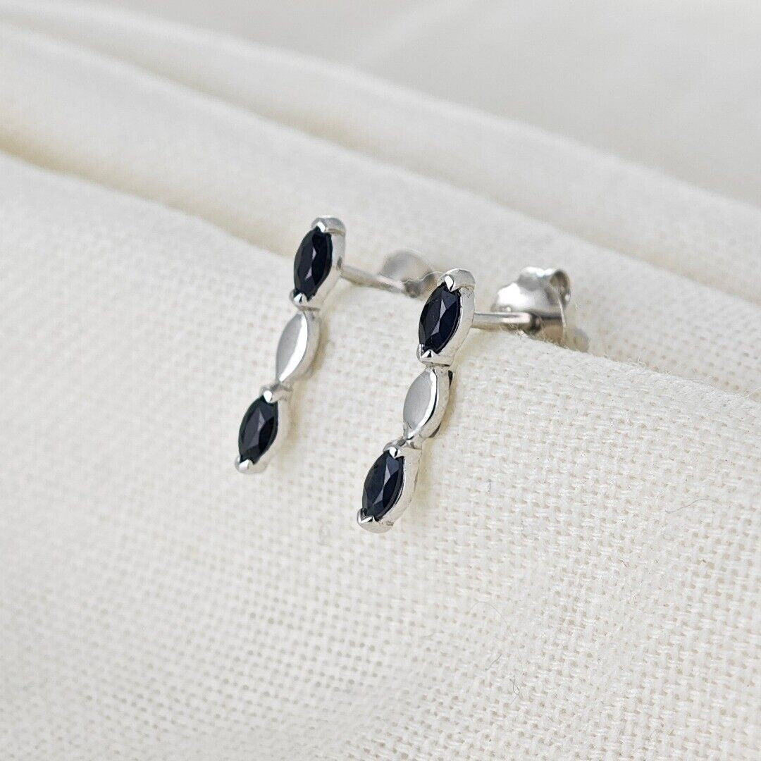 Sapphire Marquise Drop Earrings in Sterling Silver