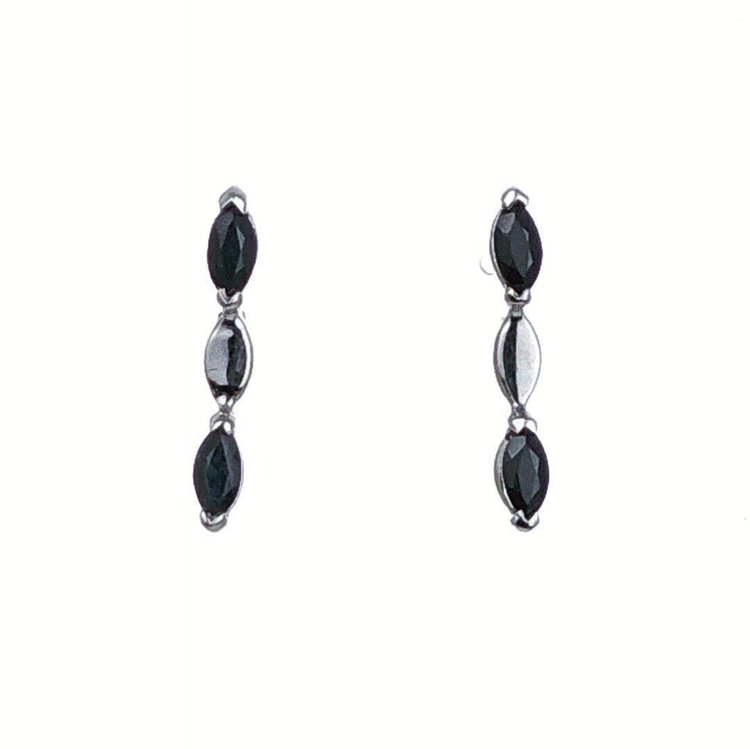 Sapphire Marquise Drop Earrings in Sterling Silver