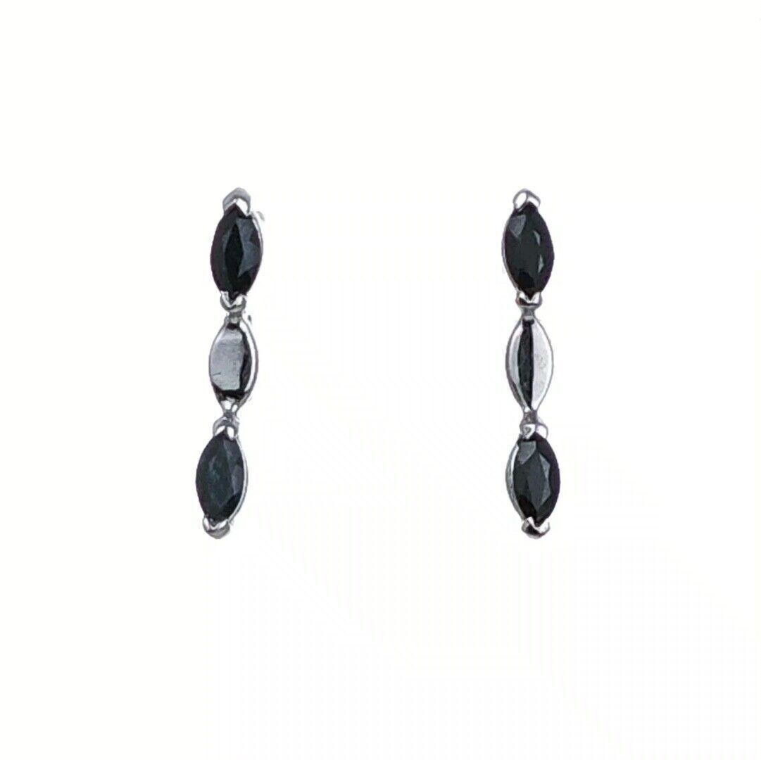 Sapphire Earrings Sterling Silver Studs Marquise Drop