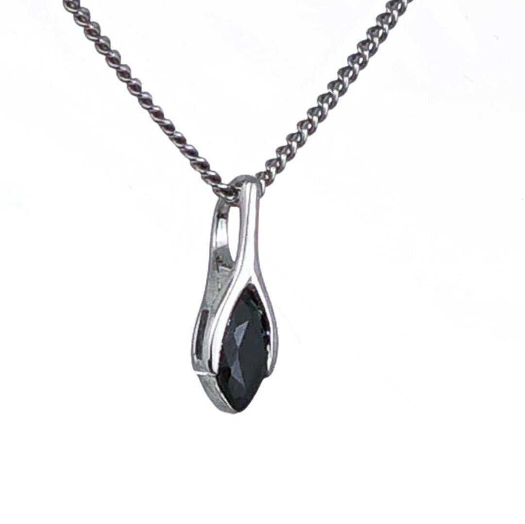 Sapphire Pendant Sterling Silver SMALL Solitaire Minimalist Marquise