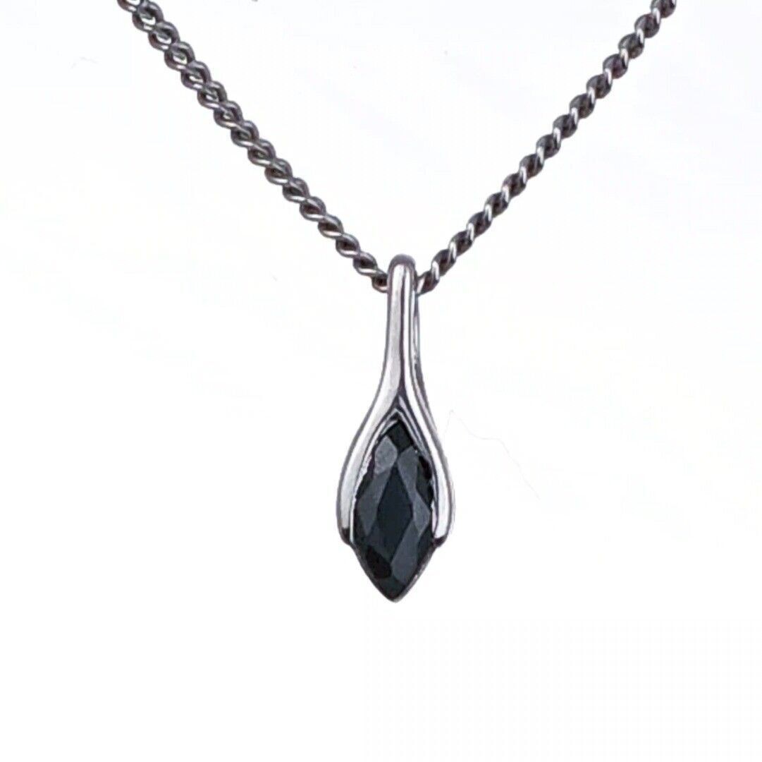 Sapphire Pendant Sterling Silver SMALL Solitaire Minimalist Marquise