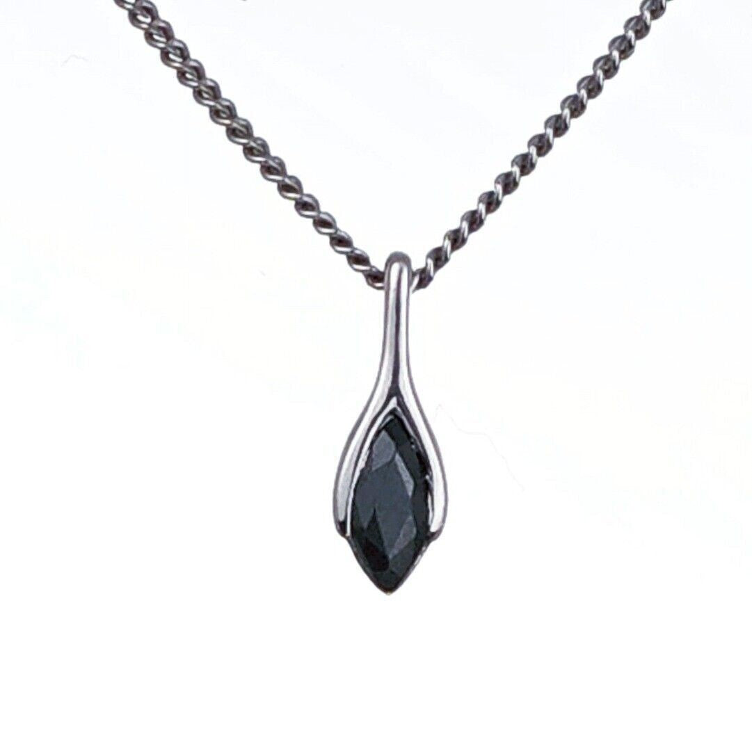 Sapphire Pendant Sterling Silver SMALL Solitaire Minimalist Marquise