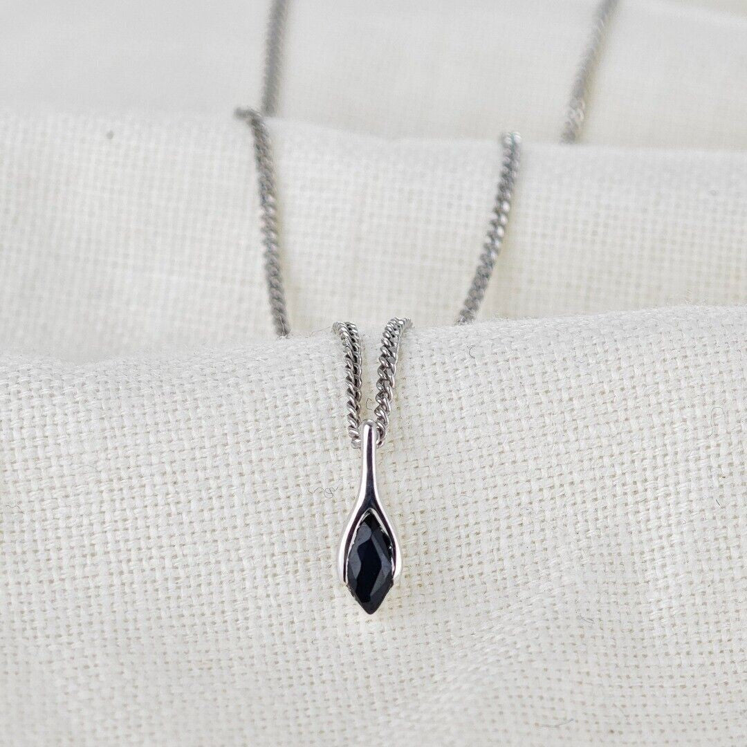 Sapphire Pendant Sterling Silver SMALL Solitaire Minimalist Marquise