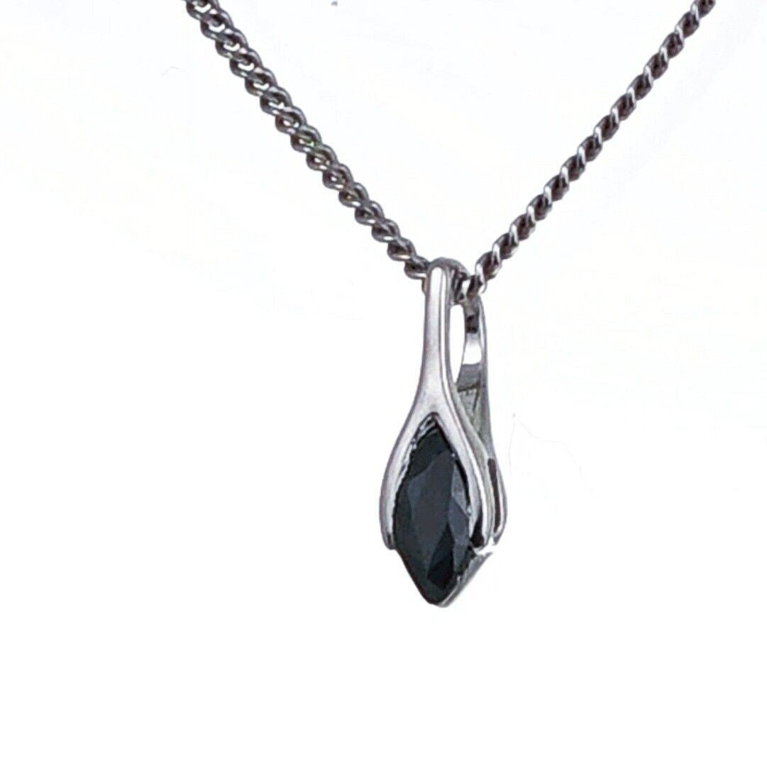 Sapphire Pendant Sterling Silver SMALL Solitaire Minimalist Marquise