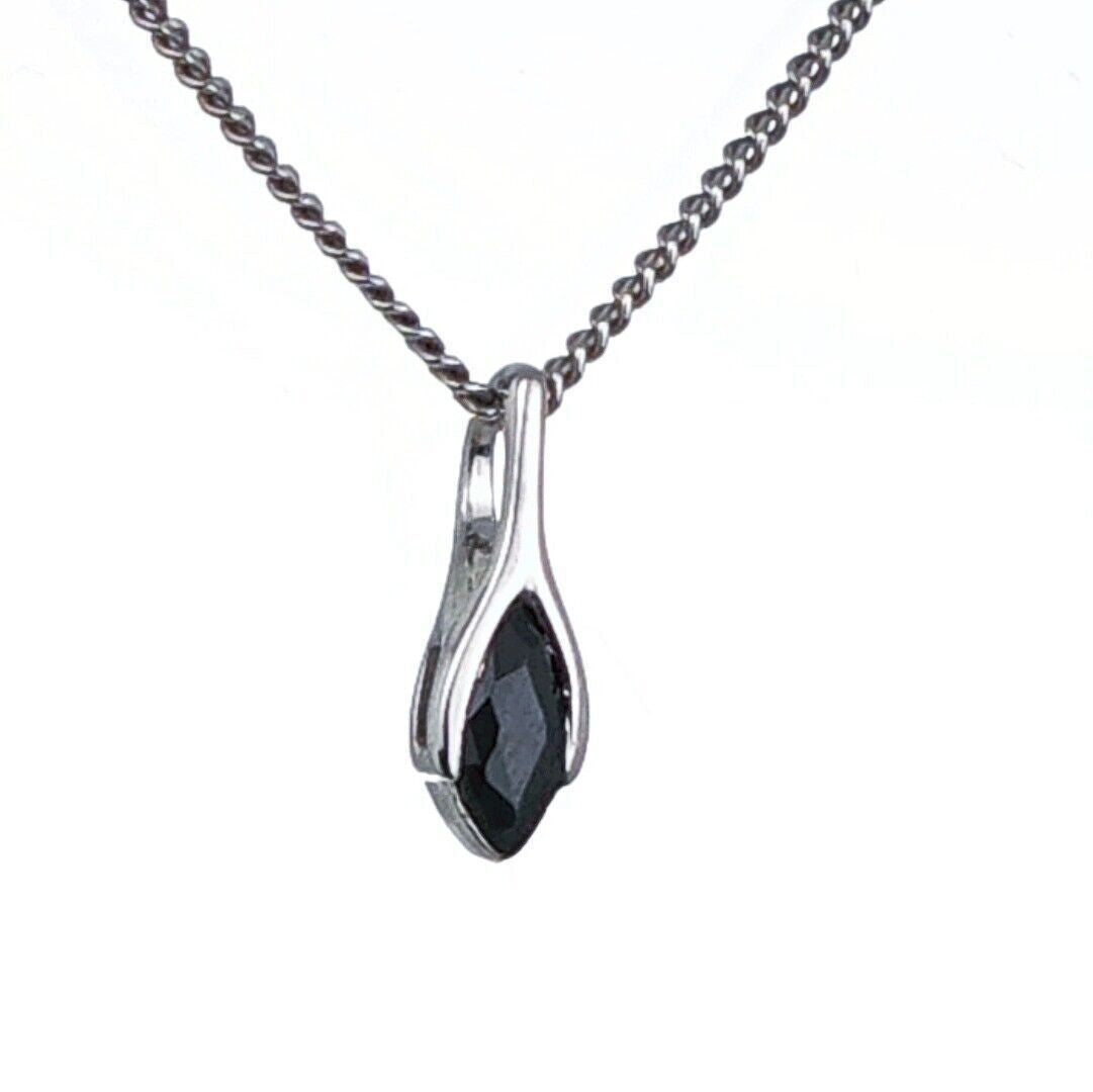 Sapphire Pendant Sterling Silver SMALL Solitaire Minimalist Marquise