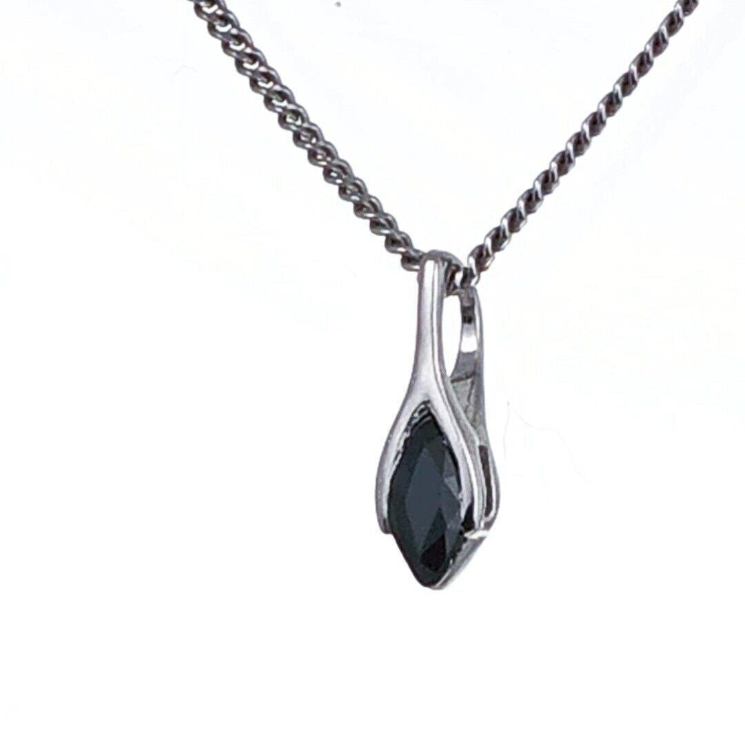 Sapphire Pendant Sterling Silver SMALL Solitaire Minimalist Marquise