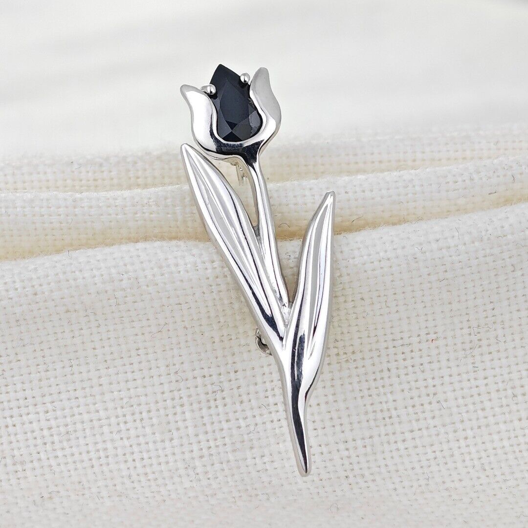 Sapphire Flower Brooch Sterling Silver Tulip Boxed Gift