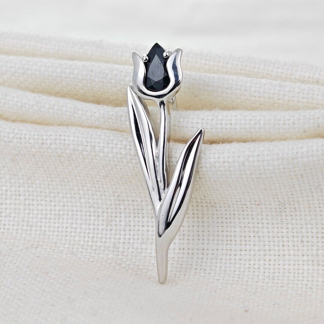 Sapphire Flower Brooch Sterling Silver Tulip Boxed Gift