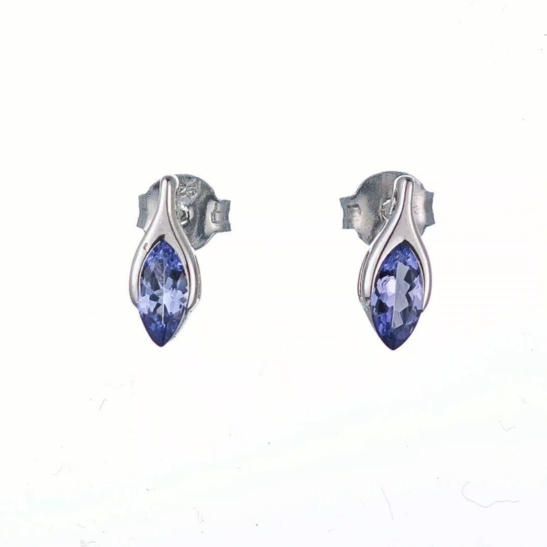 tanzanite earrings sterling silver studs minimalist marquise designed in the UK