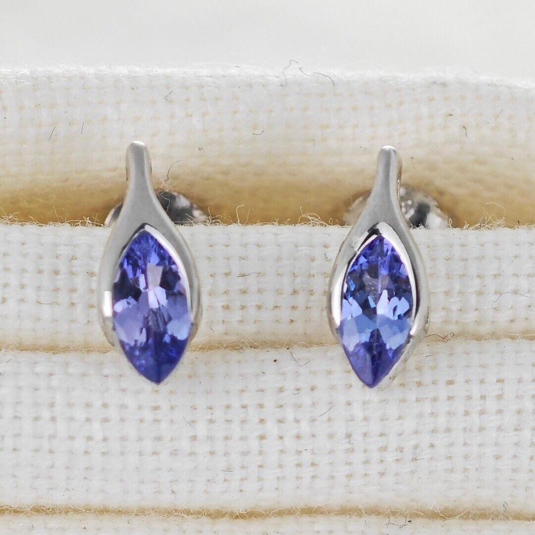 Tanzanite Minimalist Marquise Earrings in Sterling Silver