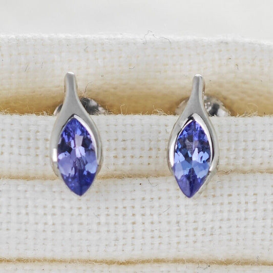 Tanzanite Earrings Sterling Silver Studs Minimalist Marquise