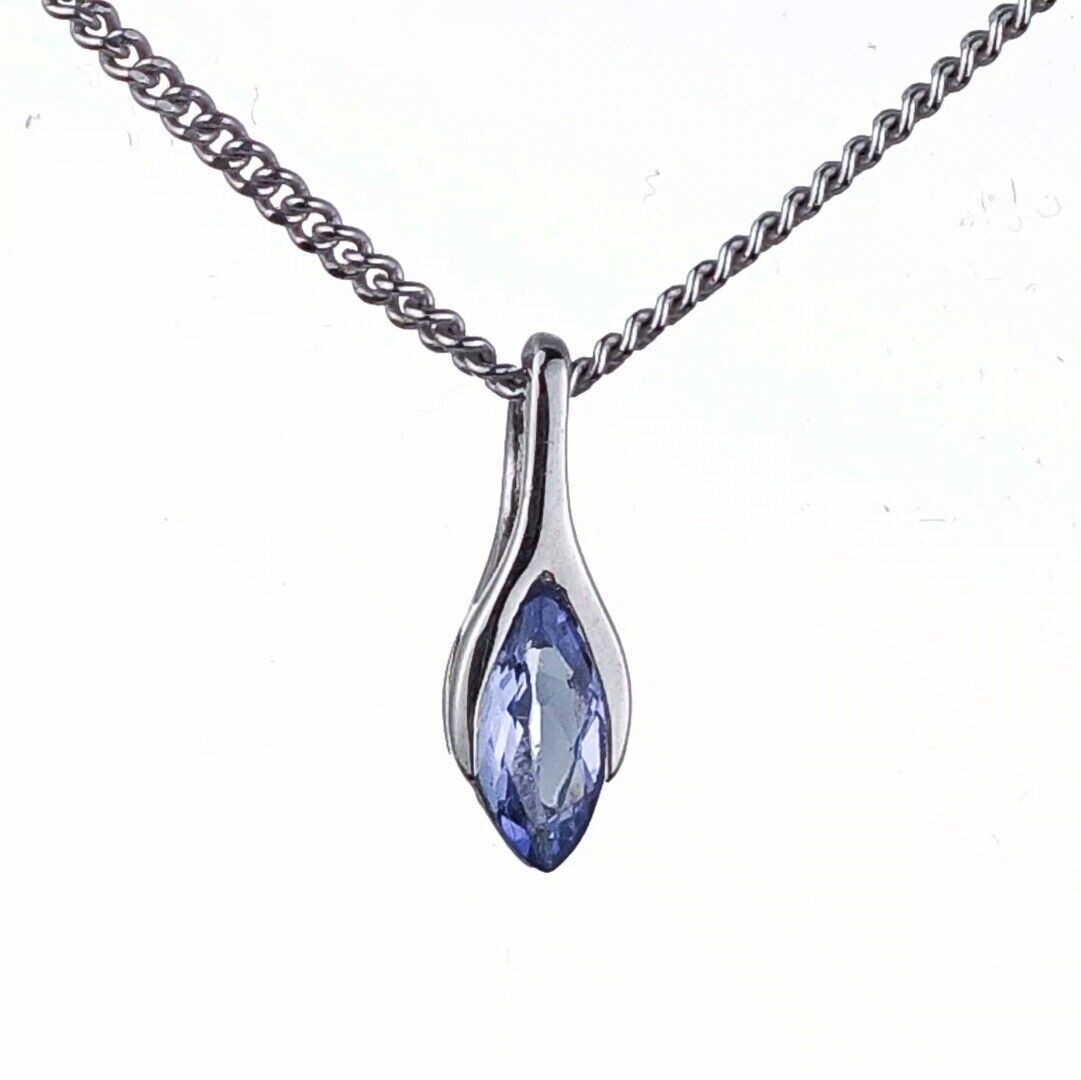Elegant Minimalist Solitaire Marquise Cut Tanzanite Pendant