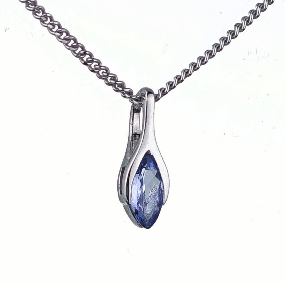 Elegant Minimalist Solitaire Marquise Cut Tanzanite Pendant