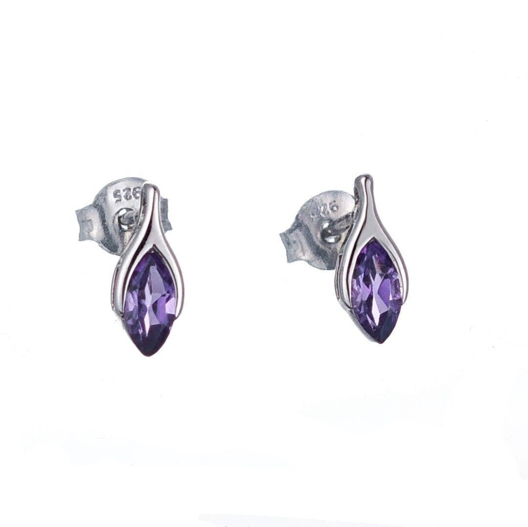 Amethyst Earrings Sterling Silver Studs Minimalist Marquise