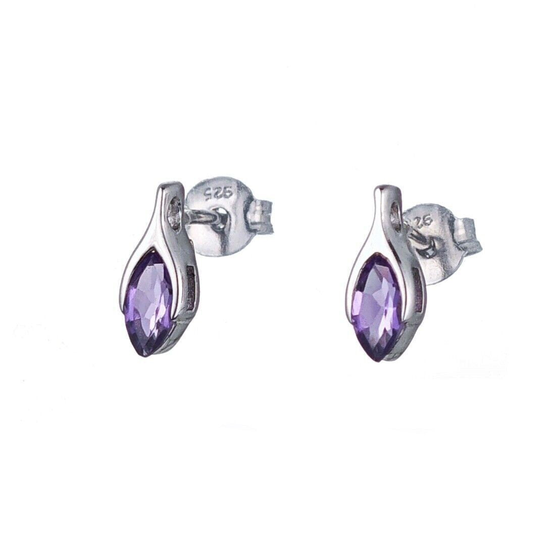 Amethyst Earrings Sterling Silver Studs Minimalist Marquise