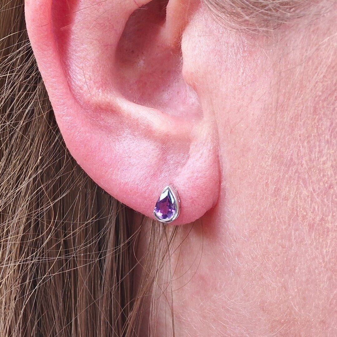 Amethyst Earrings Sterling Silver Studs Infinity Loop