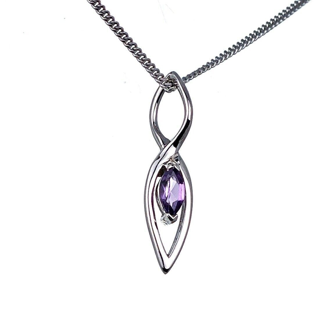 amethyst pendant sterling silver marquise infinity loop designed in the UK