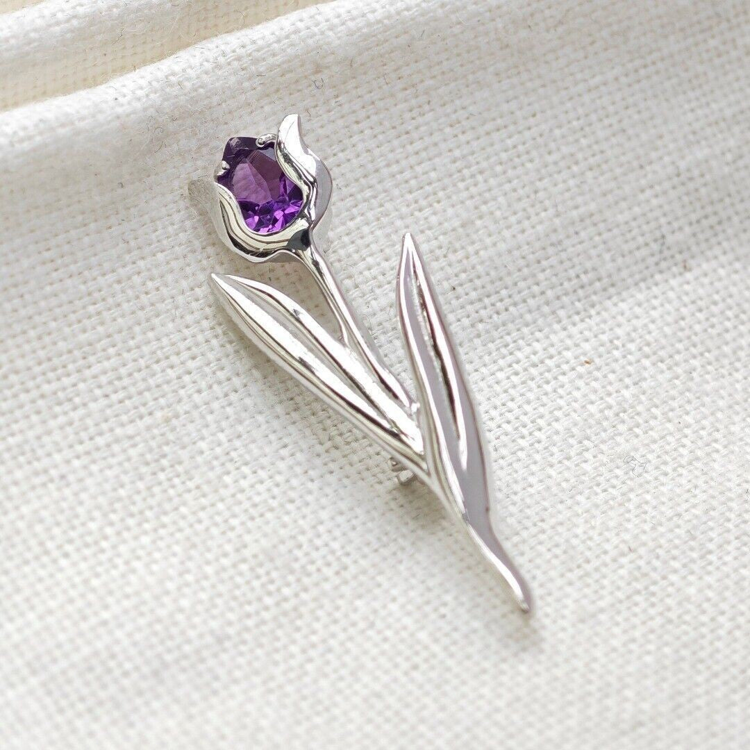 Amethyst Brooch Sterling Silver Tulip