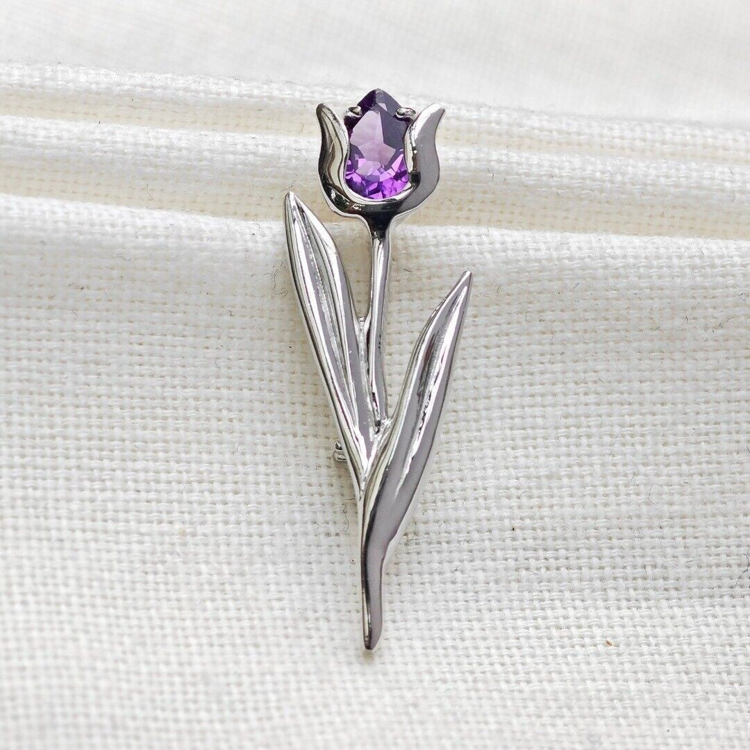 Amethyst Brooch Sterling Silver Tulip