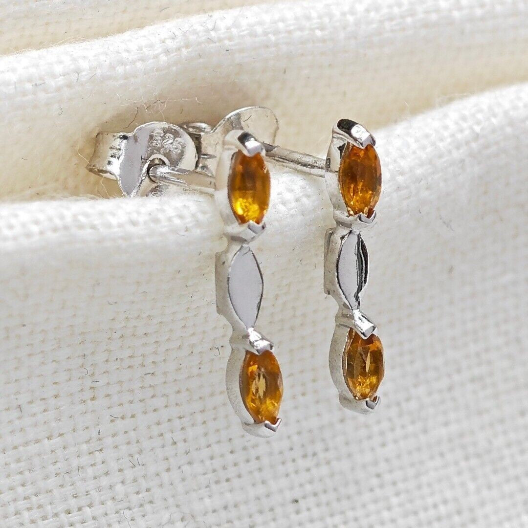 Citrine Earrings Sterling Silver Studs Infinity Marquise