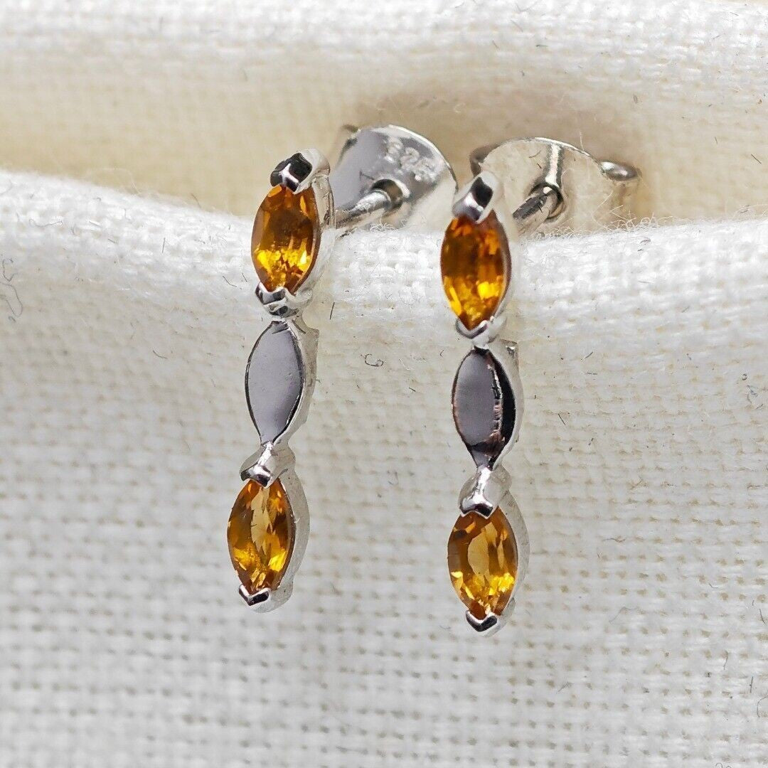 Citrine Earrings Sterling Silver Studs Infinity Marquise