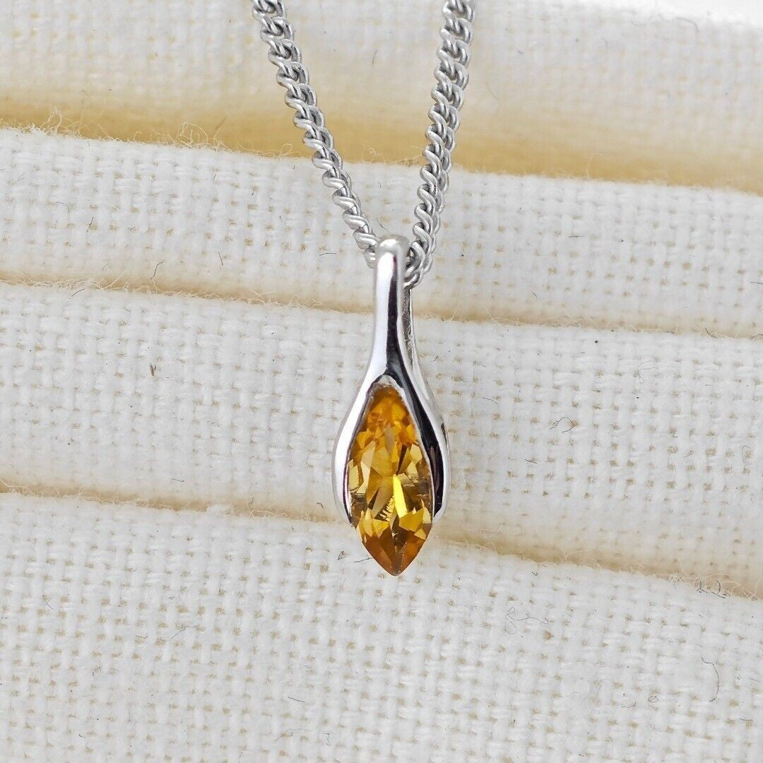 Citrine Minimalist Marquise Necklace in Sterling Silver