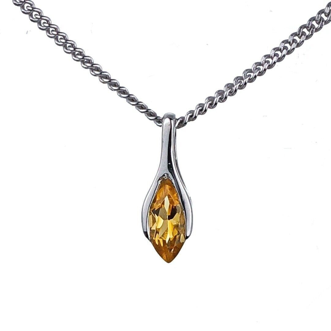 citrine pendant sterling silver minimalist marquise designed in the UK