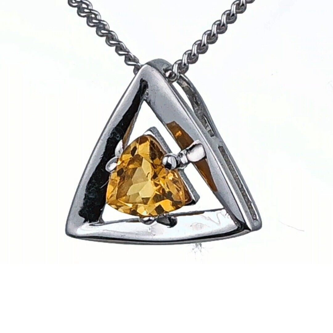 citrine pendant sterling silver yellow trillion designed in the UK