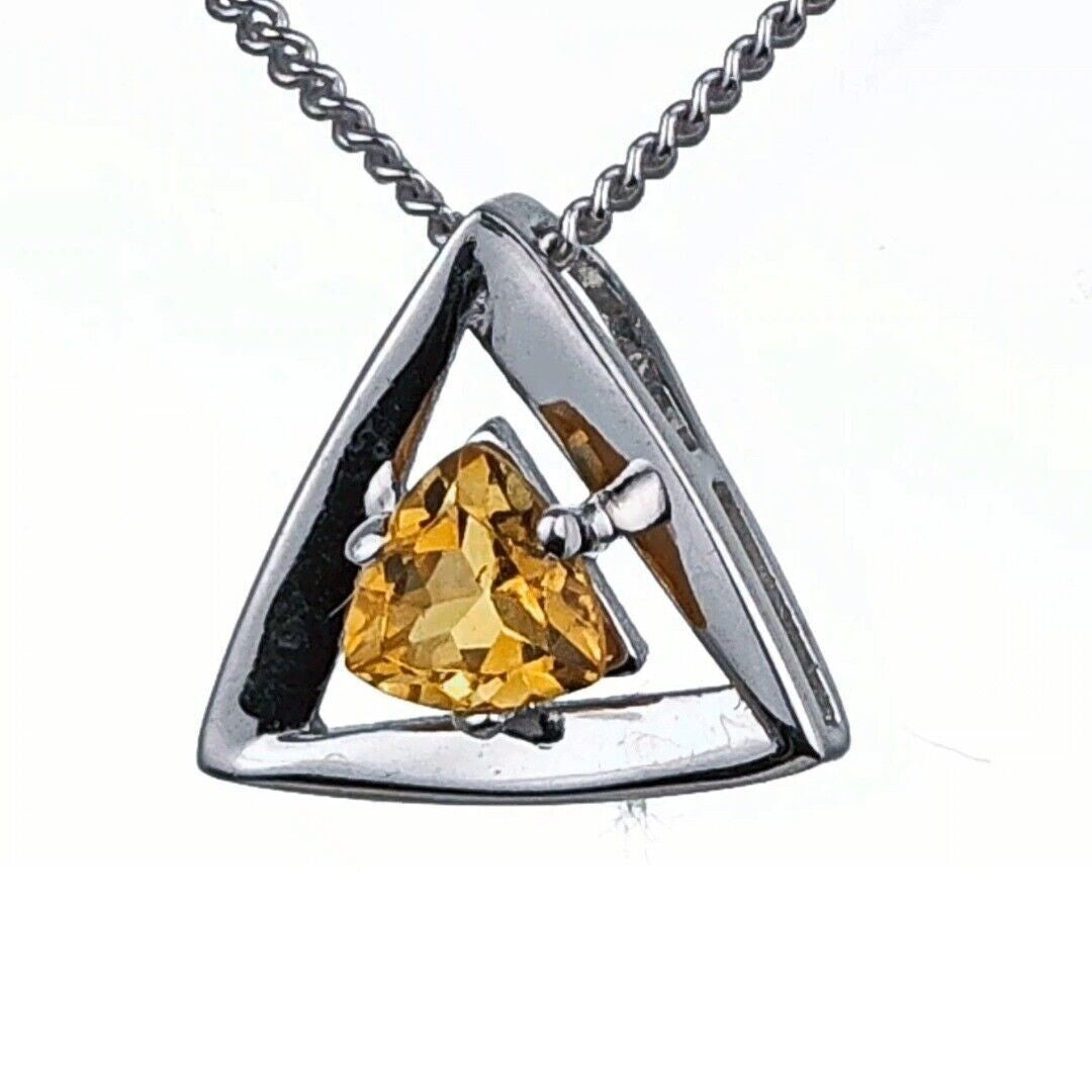 Citrine Trillion Necklace in Sterling Silver