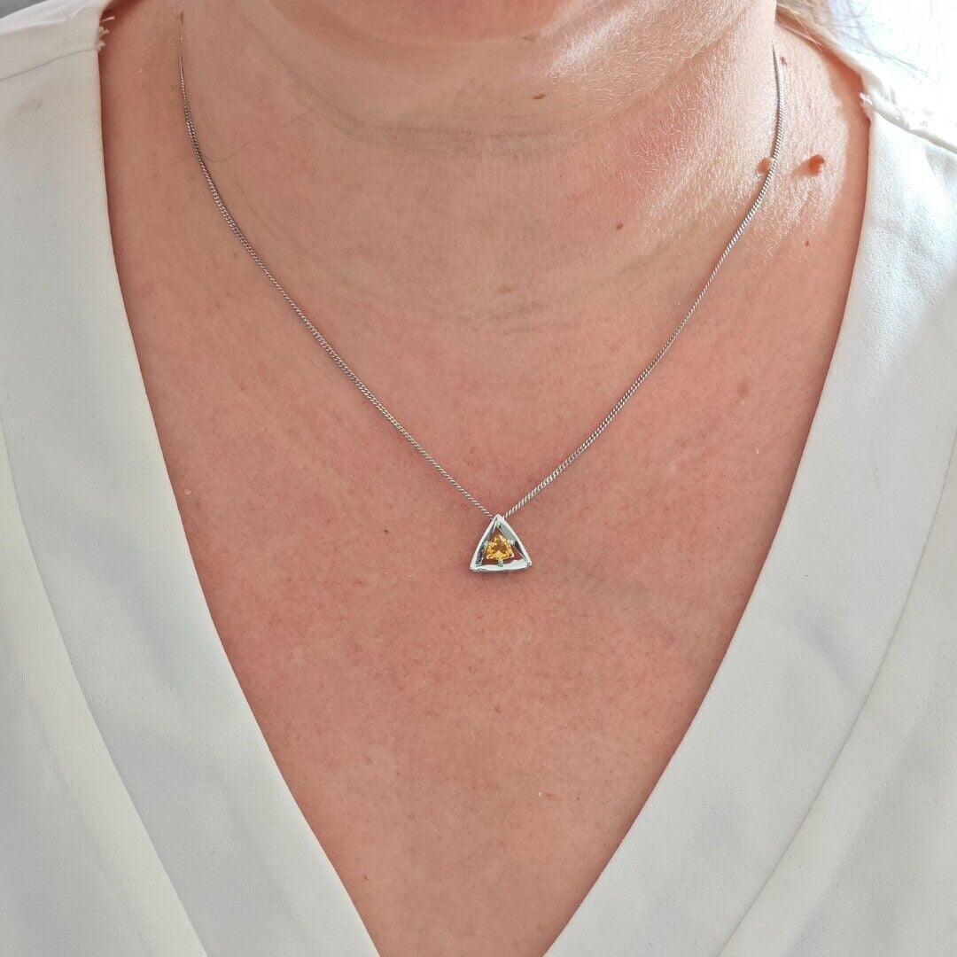 Citrine Trillion Necklace in Sterling Silver
