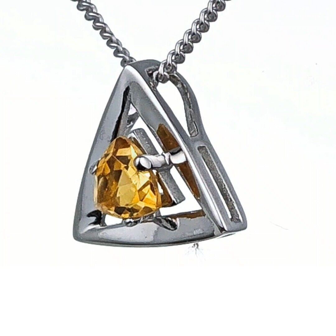 Citrine Trillion Necklace in Sterling Silver