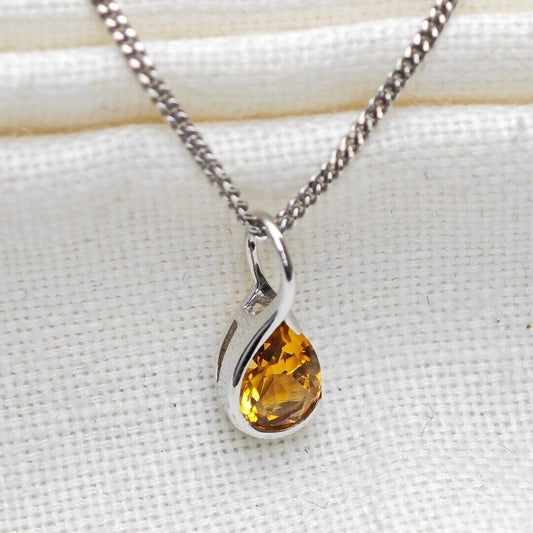 Citrine Pendant Sterling Silver Infinity Loop