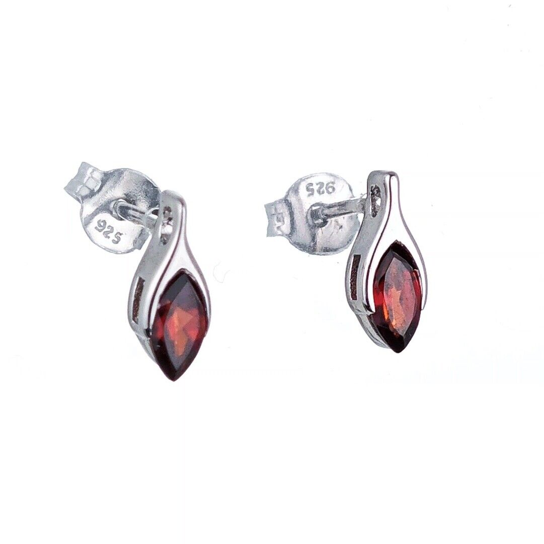 Garnet Earrings Sterling Silver Studs Minimalist Marquise