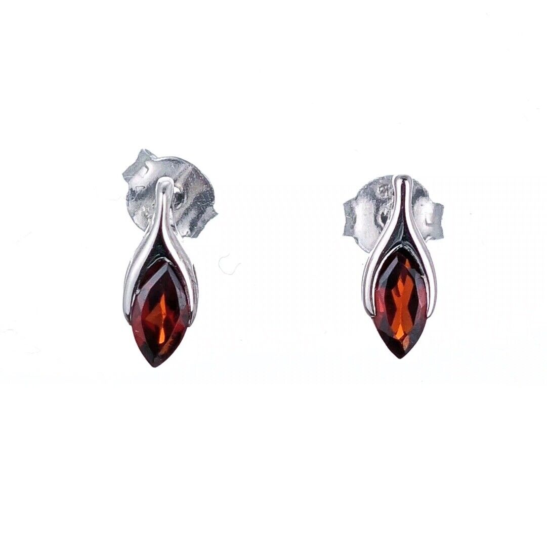 garnet earrings sterling silver studs minimalist marquise designed in the UK