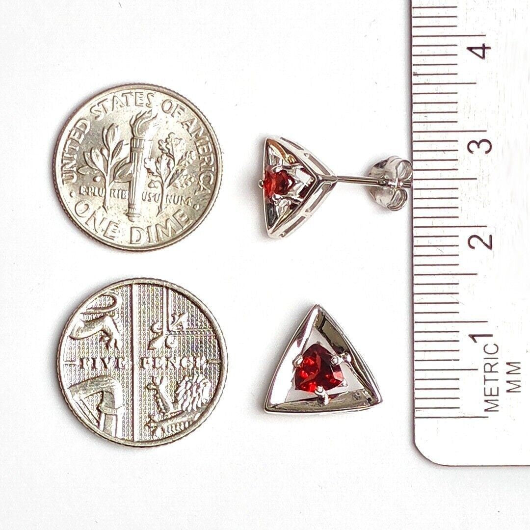 Garnet Earrings Sterling Silver Studs Trillion