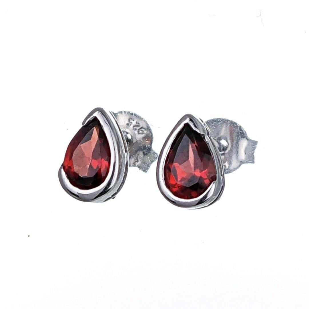 Garnet Earrings Sterling Silver Studs Infinity Loop