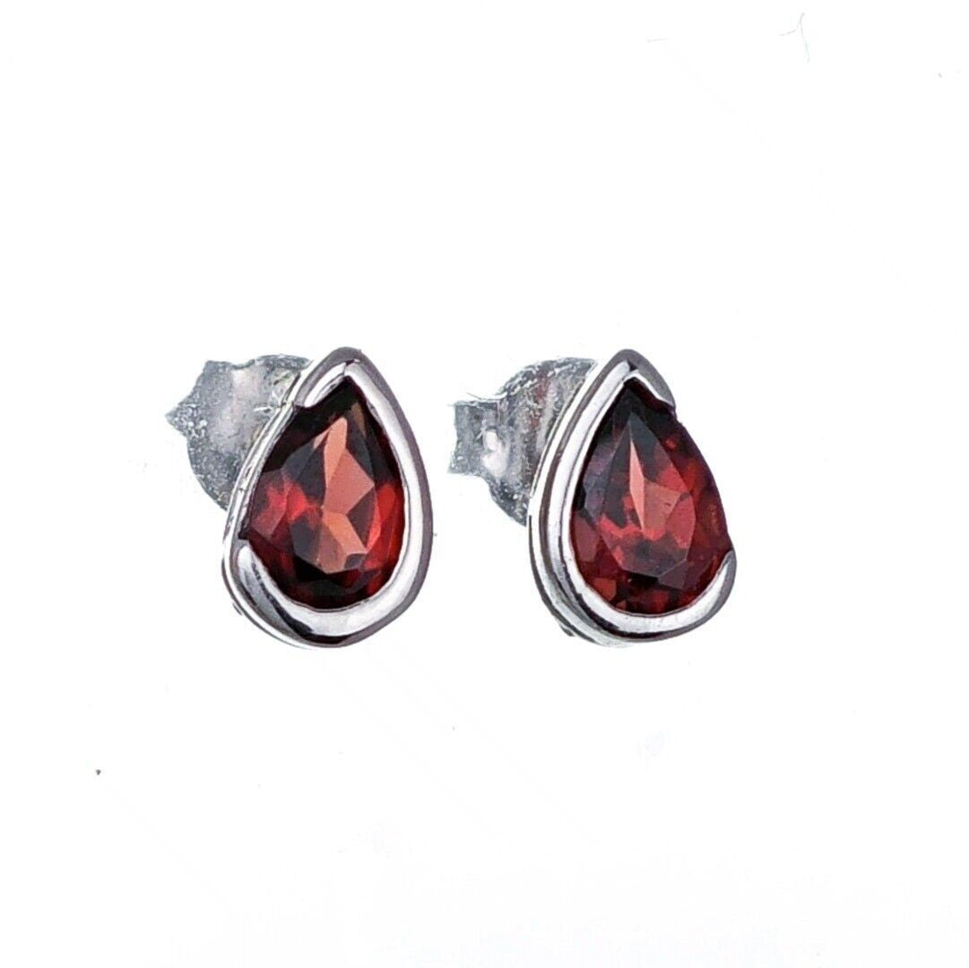 Garnet Earrings Sterling Silver Studs Infinity Loop