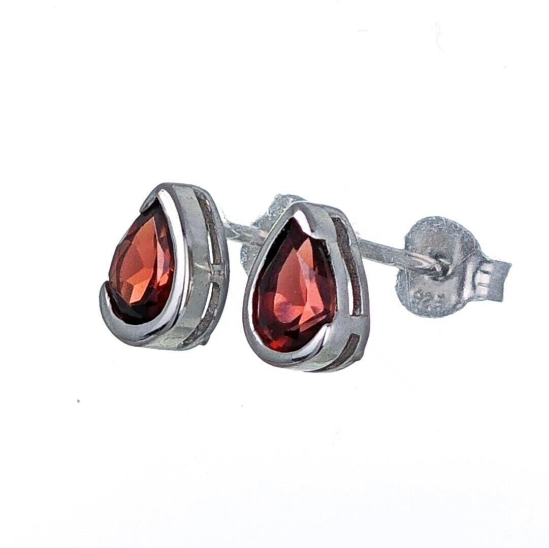 Garnet Earrings Sterling Silver Studs Infinity Loop
