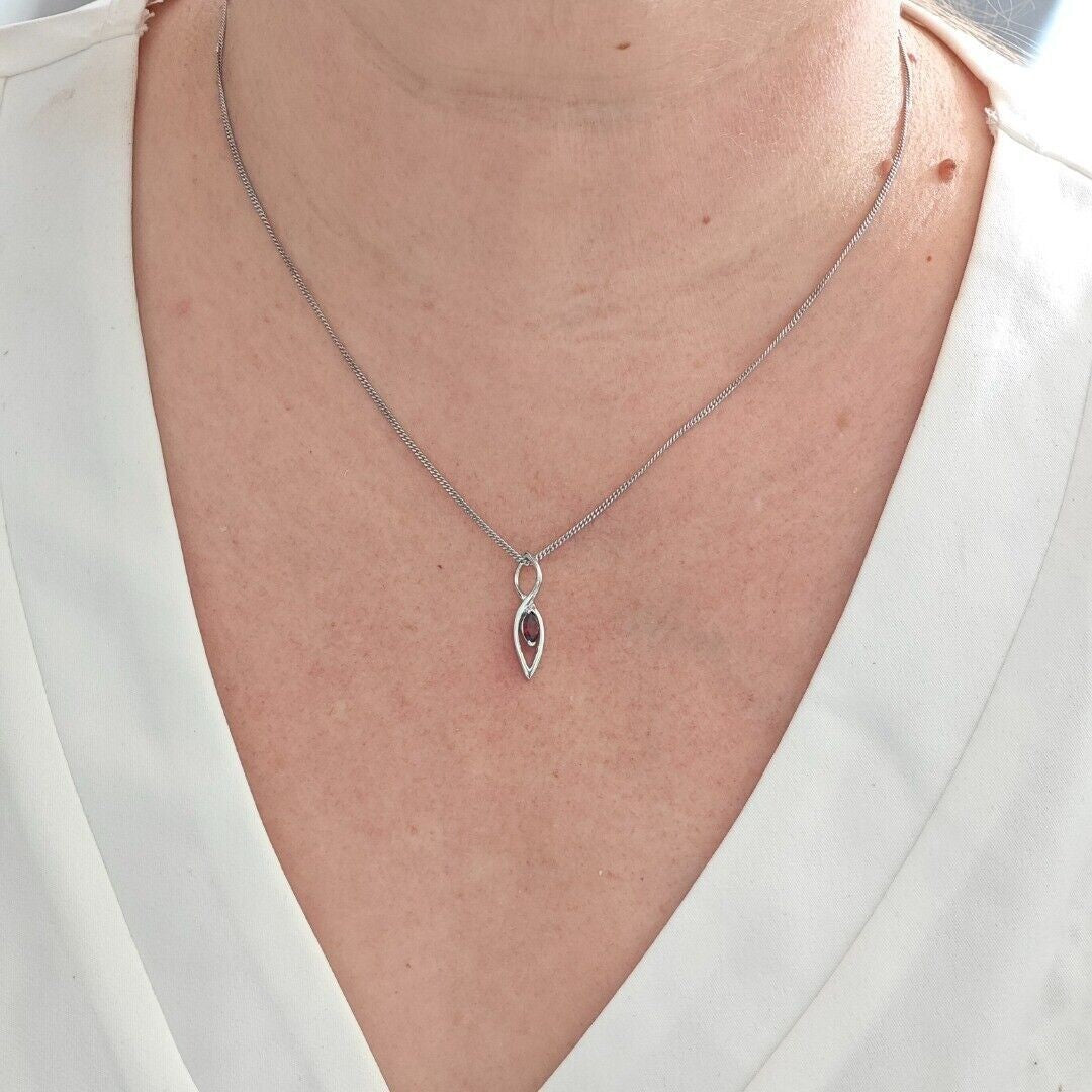 Garnet Pendant Sterling Silver Marquise Dangle