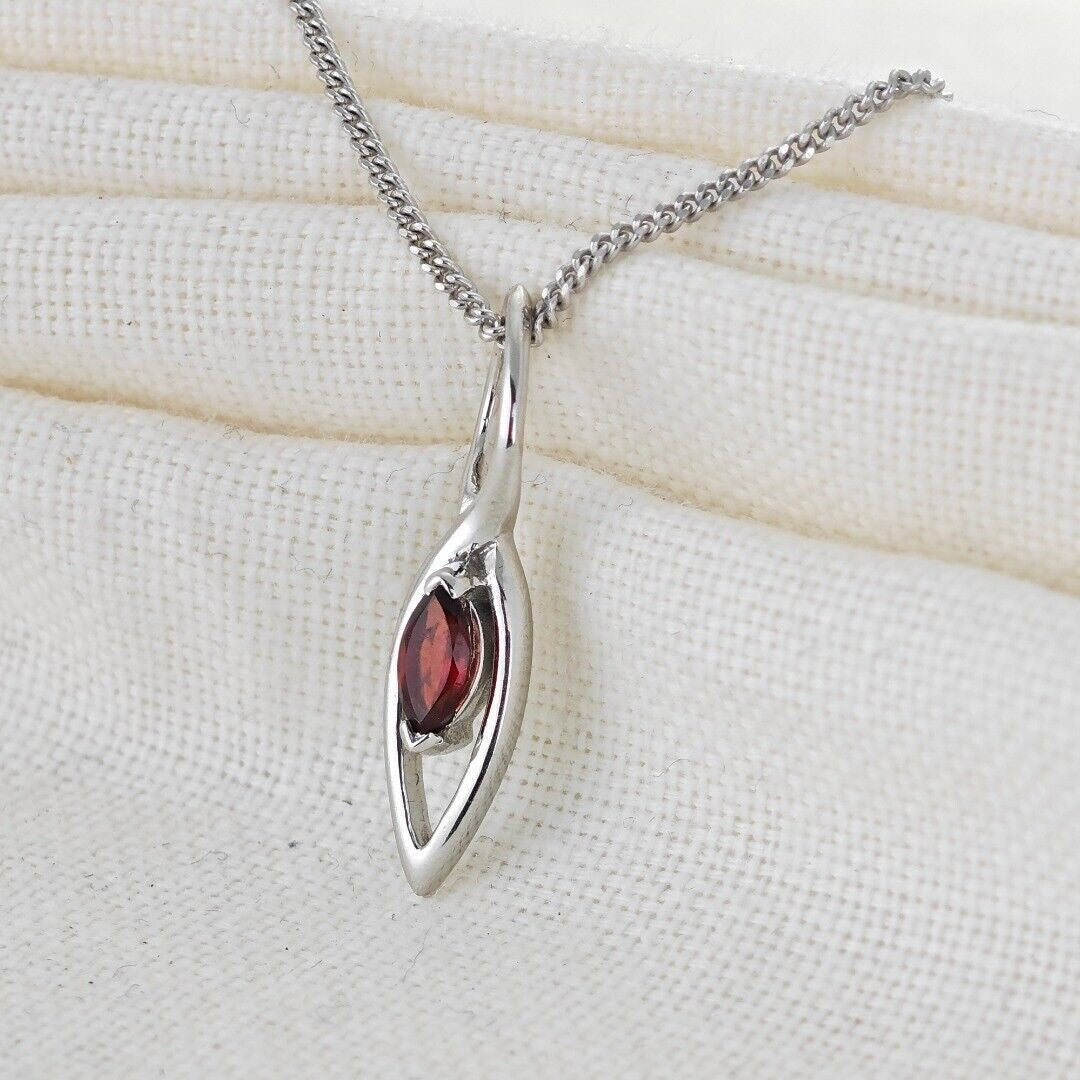 Garnet Pendant Sterling Silver Marquise Dangle