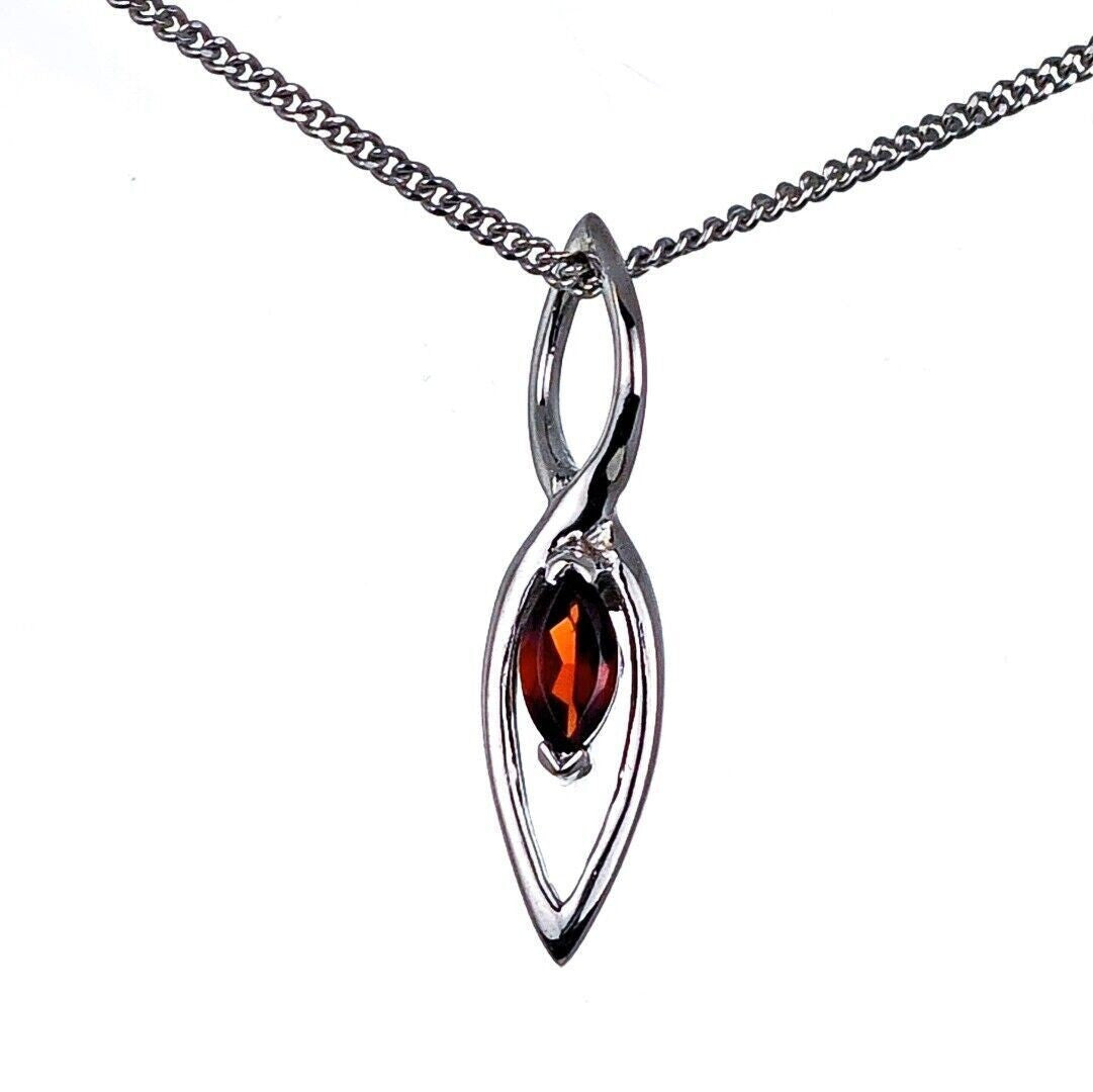 Garnet Pendant Sterling Silver Marquise Dangle