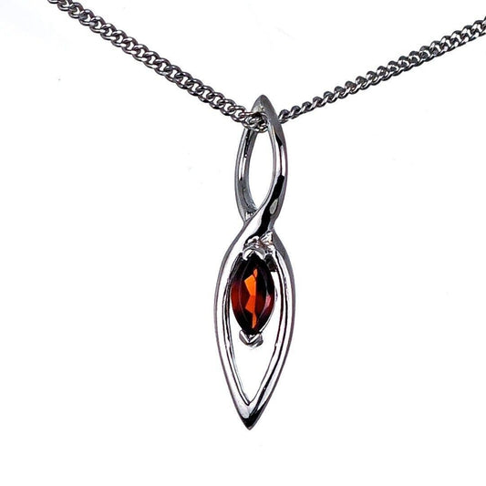 Garnet Pendant Sterling Silver Marquise Dangle
