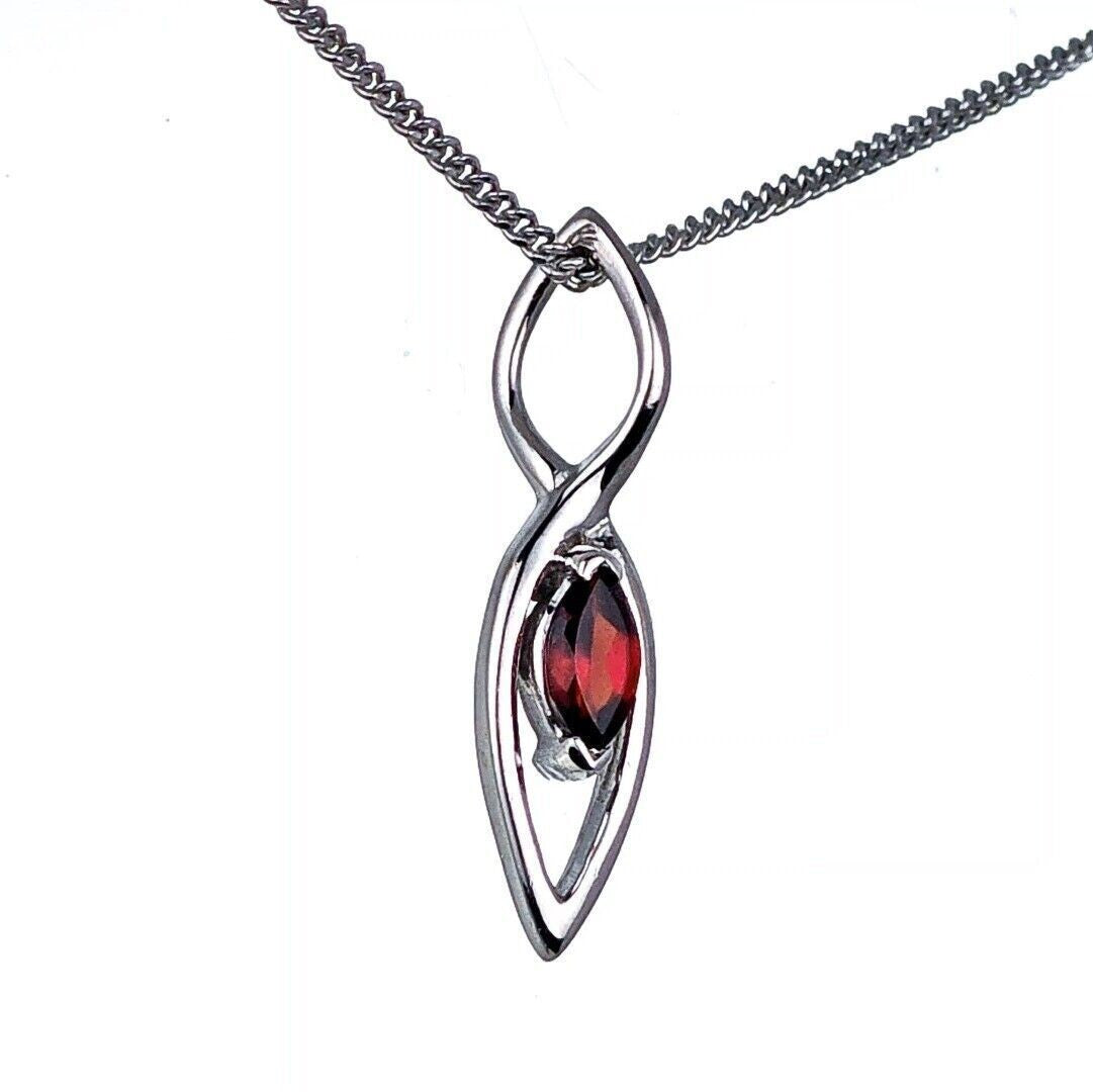 Garnet Pendant Sterling Silver Marquise Dangle
